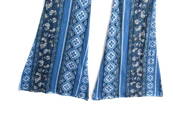Niebieski Etniczny Geometryczny Print Flare Spodnie Kobiety Artystycznej Plemiennych Afryki Hippie Spodnie Klosz Legginsy Długie Spodnie Na Dole