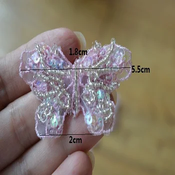 (5 szt./lot) Przezroczysta suknia ślubna z kamykami-motyle, ozdobiona aplikacją 3D w postaci kwiatów z organzy, zamocowanymi koronkowymi plakietki-091017