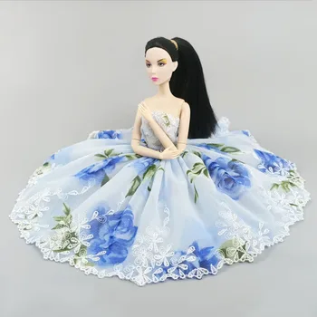 Niebieski Kwiat Sukni Baletowej-paczka Dla Lalki Barbie Stroje Odzież 1/6 Akcesoria Dla Lalek Z Kryształkami 3-warstwowe Spódnica Suknia Wieczorowa Zabawka