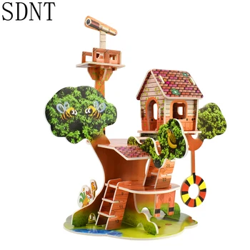 Z tektury 3D Puzzle Zabawki Edukacyjne dla Dzieci, Gry iq Hobby Zebrać Kreskówka Budynek Harmonijny Park Model DIY Prezenty dla Dzieci