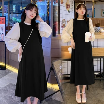 8262# 2022 Wiosna Koreańskie Modna Długa Sukienka dla kobiet w Ciąży, Miła, Ładna, Elegancka, Ins, blachy Trapezowe Cienka Odzież Ciążowa, Ciąża