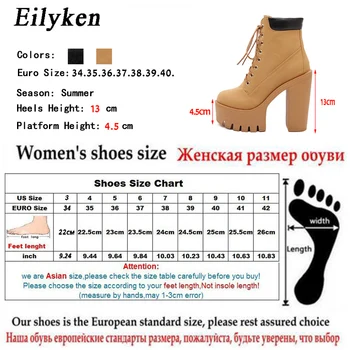 Eilyken/ Demi modne Botki Na platformie; damskie Botki na Grubym Obcasie z sznurowania Do Jazdy Konnej; odzież Robocza, Buty w Kolorze Czarnym