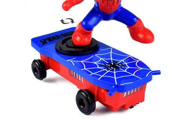 Marvel Spiderman Sztuką Skuter Czerwony Niebieski Elektryczny Muzyczny Iron Man Zabawka Auto Flip Obrotowy Deskorolka Lalka Prezent Zabawka Dla Dzieci Prezent