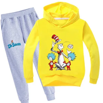 Trendy mody, Dolna Koszula z kapturem Dla chłopców, Wiosenno-jesienne Modele Dr. Seuss Cat, t-Shirt z długim rękawem dla dziewczynek, Odzież Świąteczna