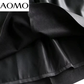 AOMO 2021 Damskie Wysokiej jakości Czarna Spódnica Z Imitacji skóry z Elastyczną Talią W stylu francuskim, Damska spódnica 4C188A