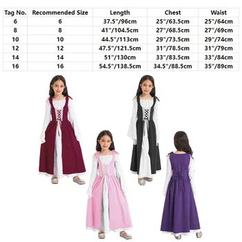 Dzieci Dziewczyny Renesans Vintage Sukienka Suknia Gotycka Średniowieczny Kostium Maxi Sukienki Na Halloween Strój