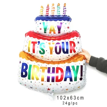Duży, Kolorowy trójwarstwowa Ciasto ze świecą YAY, Aluminium Film Balon, Dekoracja Dziecięcego Urodziny, Balon