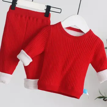 Dzieci kaszmirowy sweter w koreańskim stylu, Jednolity kolor Jednolity Sweter z dwóch przedmiotów dla Chłopców i Dziewcząt, jesienno-zimowy ciepły Top + Spodnie, Plac ciepłe ubranie