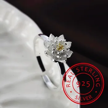 2019 Nowości Kwiat Lotosu Otwarte Pierścienie Dla Kobiet W Krajowym Stylu, Damska Biżuteria Ze Srebra Próby 925