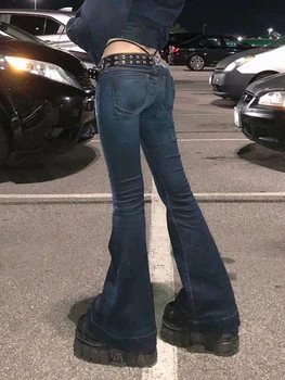 Sifreyr Modne Dżinsy-Dzwony Y2K, Damskie Vintage Dżinsy z niskim Stanem w stylu Harajuku, Wspaniałe Spodnie w stylu Grunge, Casual Odzież Uliczna 90-tych, Śliczne Jeansowe Spodnie
