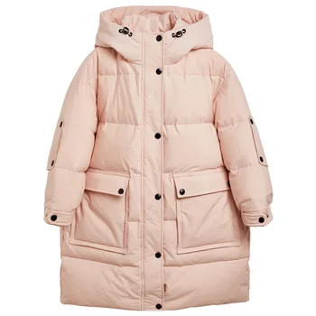 2022 Zima - 25 stopni, odzież dziecięca, fioletowy długi płaszcz na утином puchatka dla dziewczyn, modna ciepła różowa dół zbiórki kurtka z kapturem dla dziewczynki