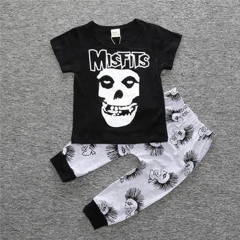 Halloween Misfits Zestawy Ubrań Dla Chłopców Szkielet Dziecięcy T-Shirt Spodnie Garnitury Czaszka Bawełna Odzież Dziecięca Strój 70 80 90 100