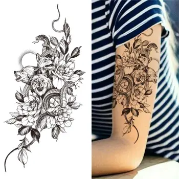 DIY Pion Ptak Tymczasowe Tatuaże Dla Kobiet, Dziewczyn Fałszywe Biżuteria Henna Tatuaż Naklejka Czarna Róża Sweatpea Tatuaże Kwiat Dekoracji