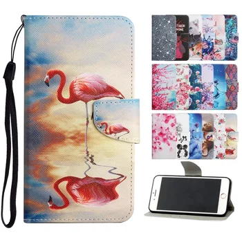 Pokrowiec skórzany portfel z klapką Dla Samsung Galaxy J3 J5 J7 Pro 2017 A7 A8 2018 S8Plus, Etui serwisowa, Motyl, Kwiat, Kot, Flamingi, Malowane