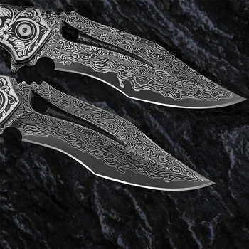 TURENZ Japoński nóż składany ze stali damasceńskiej z skórzanym etui narzędzie przetrwania EDC taktyczny nóż w kieszeni do spacerów, wędkowania polowania