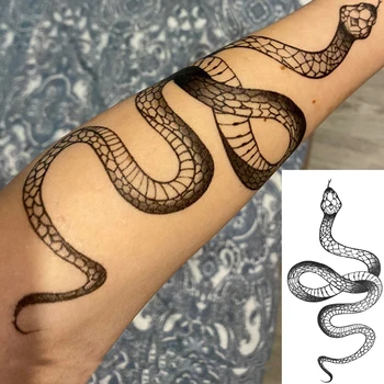Czarne Tymczasowe Tatuaże na Rękę duże Naklejki z Czarnym Wężem dla Kobiet, Mężczyzn, Ciała, obwód Talii, Trwałe, Wodoodporne Tatuaż z Ciemnej Wężem