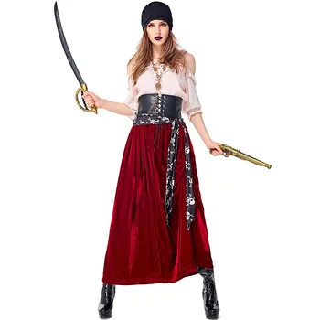 Halloween Luksusowy Damski Garnitur Piratów Z Karaibów Żeński Jack Sparrow Cosplay Fantazja Маскарадное Sukienka