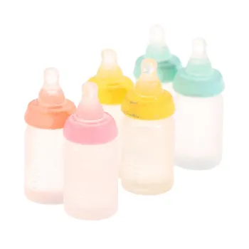 6szt 1:12 Domek dla Lalek Symulacja Mini-Butelka Na Mleko Kolorowa Dziecięca Butelka Z Żywicy Super Miła Przezroczysta Butelka Zabawki Akcesoria