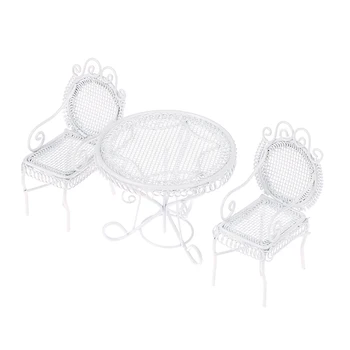 3 szt./kpl. 1:12 Miniaturowy Biały, Okrągły Stół, Krzesła, Stolik Kawowy Model Mebli Dla Lalek Miejsce Wypoczynkowe, Ogród Sceny Życia Wystrój