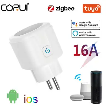 CORUI 16A EU Plug Inteligentne Gniazdo Gniazdko Elektryczne Tuya ZigBee Smart Life Automatyka Inteligentnego domu Wsparcie dla sterowania Głosem Alexa Google Home