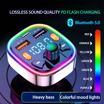 Bluetooth 5,0 FM Nadajnik Bezprzewodowy Odtwarzacz audio MP3 zestaw Głośnomówiący Аудиоприемник Z Podwójnym USB Szybkiej Ładowarki Do iphone Ipad HUAWEI
