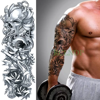 Wodoodporna Tymczasowy Tatuaż Naklejka pełna ręka czaszka ośmiornica kraken pistolet klątwa diabła татто flash fałszywy tatuaż tatuaże dla mężczyzn