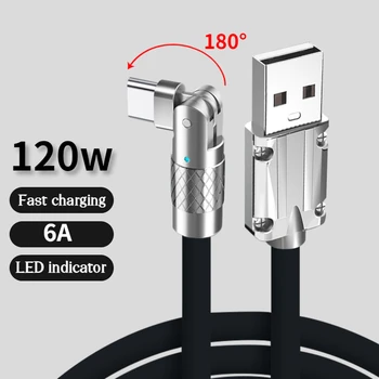 6A USB Type C Kabel Przewód 180 ° Obrotowy Kabel Dla Szybkiego Ładowania Xiaomi Huawei Samsung Pixel USB Gruba Linia Transmisji Danych Micro USB Kable