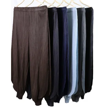 Spodnie Dla Kobiet 45-75 kg, Nowe Wysokie Elastyczne Fałdy Miyake, Klasyczne Spodnie-latarki, Temat Szerokie Spodnie z Wysokim Stanem, Spodnie Casual
