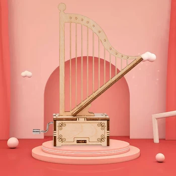 DIY 3D Nowa Drewniana Ręcznie Pozytywka Puzzle Gramofon Pianino, Harfa Zestawy Montaż Zabawka Prezent dla Dzieci I Dorosłych