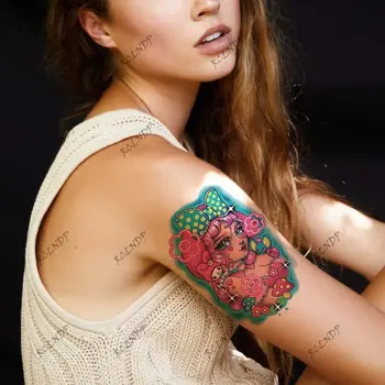 Wodoodporna Tymczasowy Tatuaż Naklejka Anime, Kreskówka Ładny Duży Niebieski Łuk Wiedz Dziewczyna Kwiaty Fałszywy Tatuaż Flash Tatuaż Sztuka dla Kobiet Mężczyzn