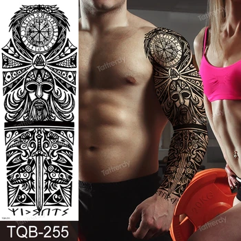 Lew Las Tymczasowy Tatuaż Dla Mężczyzn, Kobiet, Chłopców, Fałszywy Tatuaż Z Rękawem Monster Naklejka Kompas Czarna Przesyłanie Wody Tatuaż Pełna Ręka