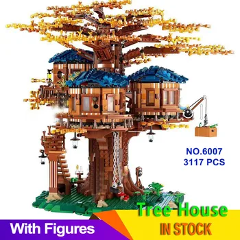 Domek na drzewie 3117 SZT Liście Dwukolorowe Model Klocki Cegły 21318 6007 dla Dzieci Zabawki Edukacyjne Prezent Na Urodziny, Na boże Narodzenie
