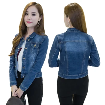 Koreański odzież Damska, kurtka Dżinsowa Krótka Kurtka Dżinsowa Z Długim rękawem Na Guziki Denim Odzież Dla kobiet kurtki jeansowe